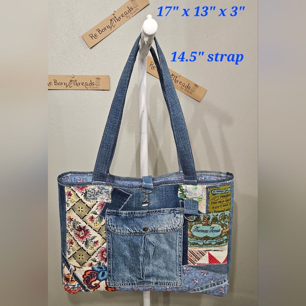Denim Patchwork Tote Bag - Blue